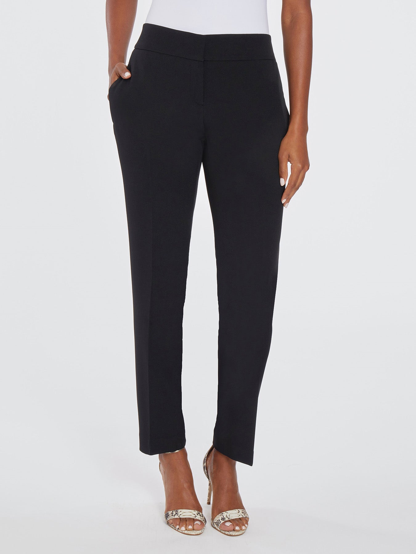 black crepe dress pants ladies Kasper Womens Straight Leg Dress Pants, Black, 16