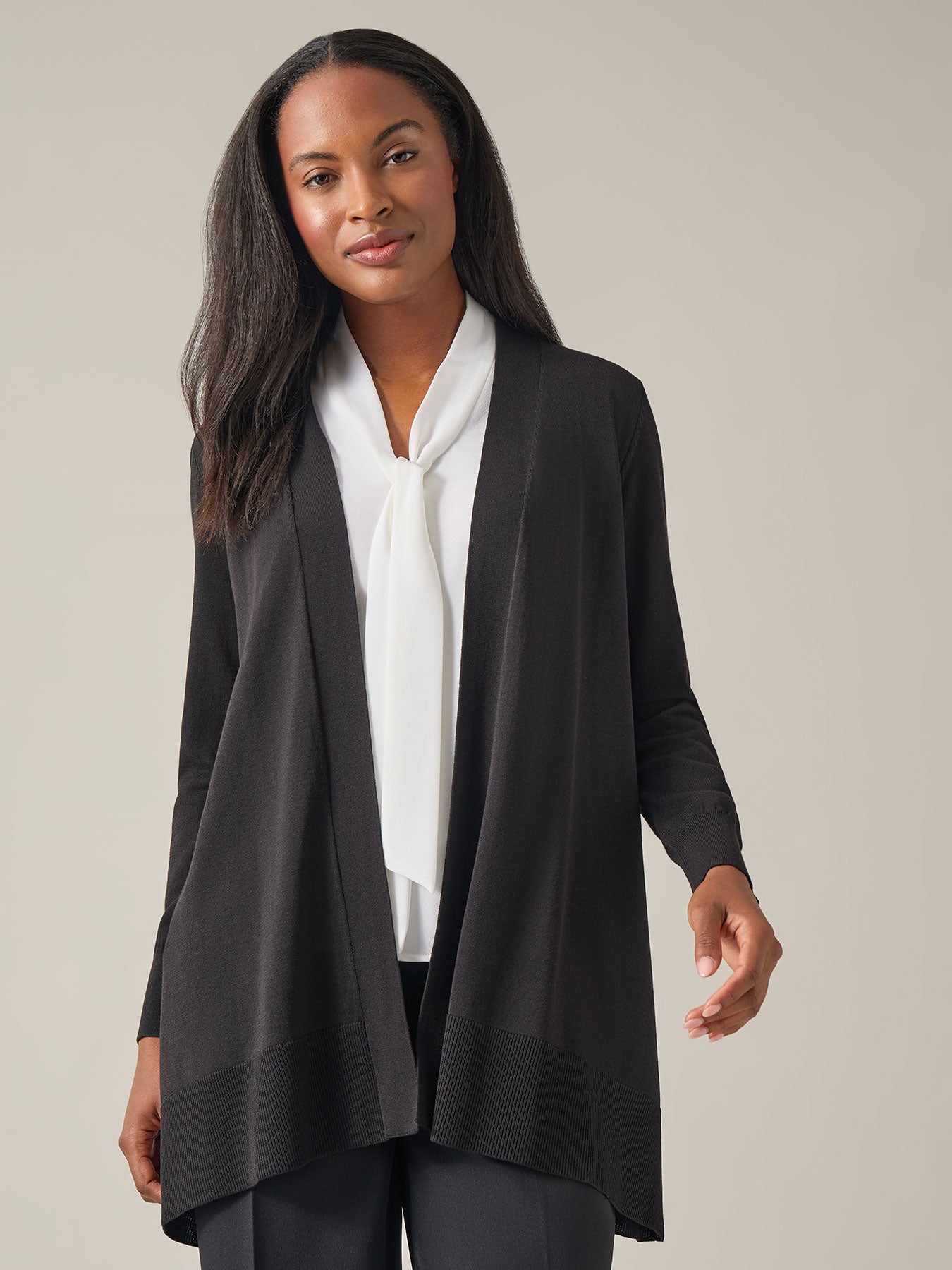 Plus Relaxed Open Front Cardigan in Black | Kasper