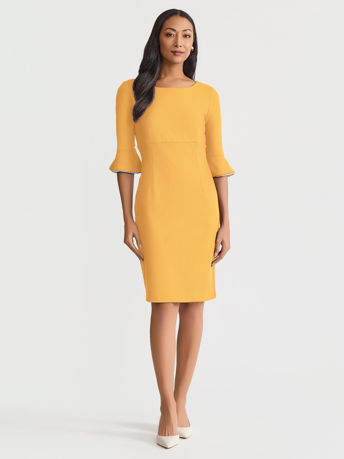 Empire Ruffle-Trimmed Sleeves Spaghetti Strap Dress Dusk Plus Size