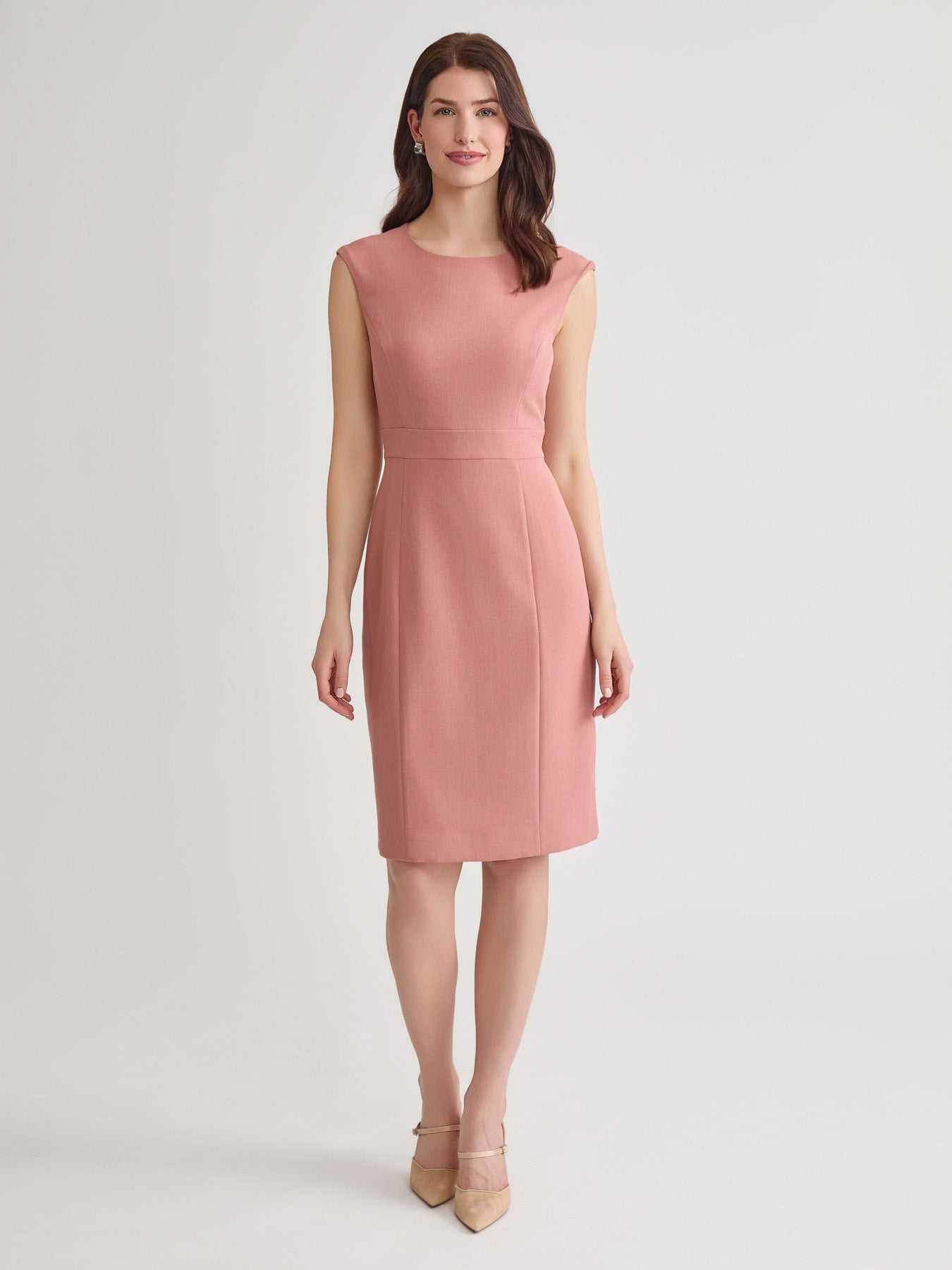 Kasper Women's 3/4 Sleeve Side Pleat Bateau Neck Dress – Flattering ITY Fabric Dress For Any Body Type