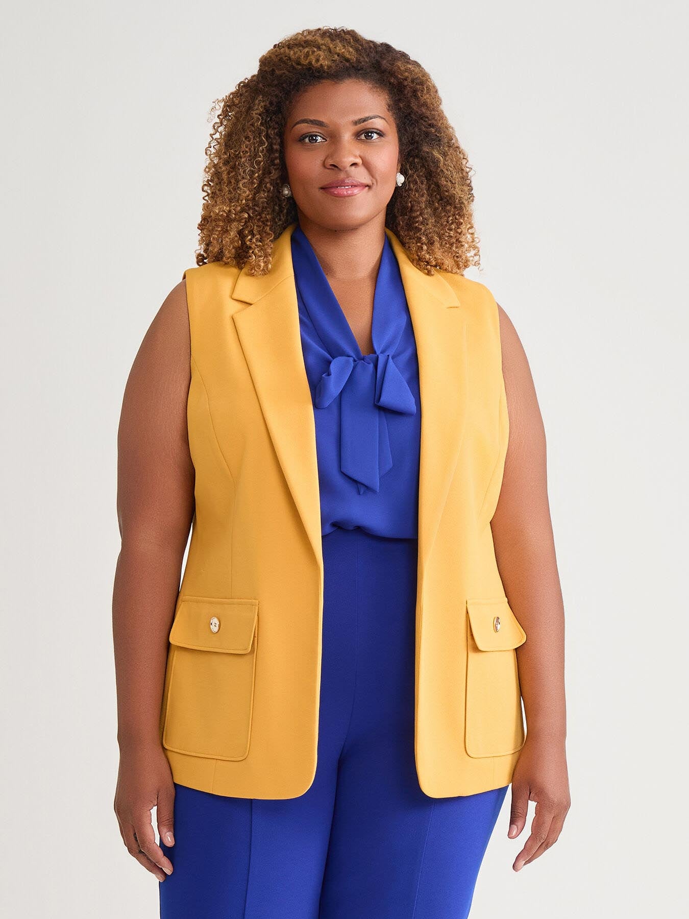 Notch Collar Vest With Patch Pockets