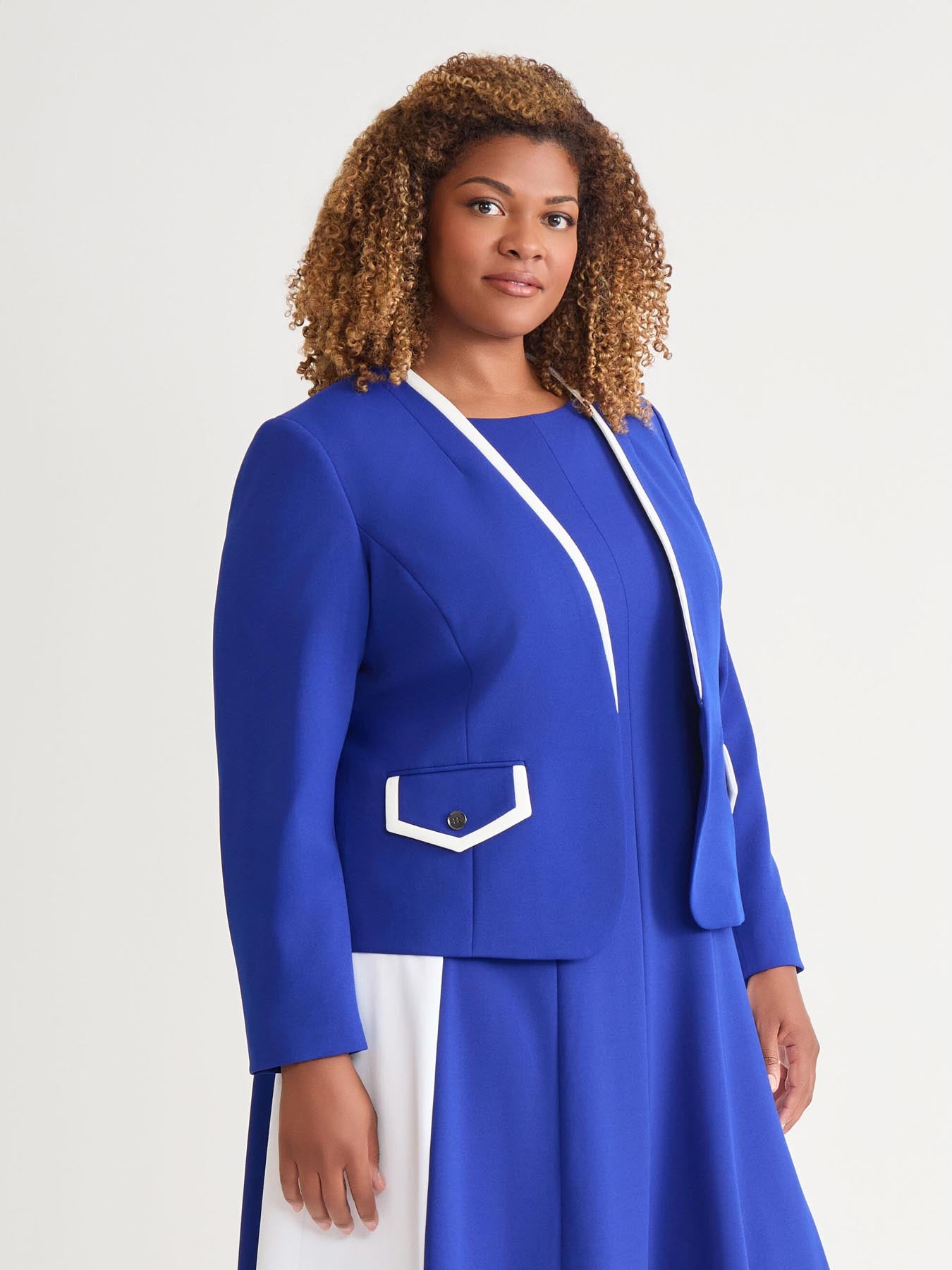 Framed Collarless Jacket, Royal Signature/White in Royal Signature/Whi