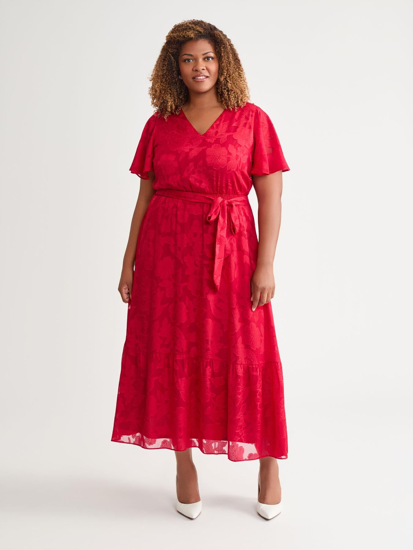 Flutter Sleeve Smocked Waist Dress, Crimson Flutter Sleeve Smocked Waist Dress, Crimson