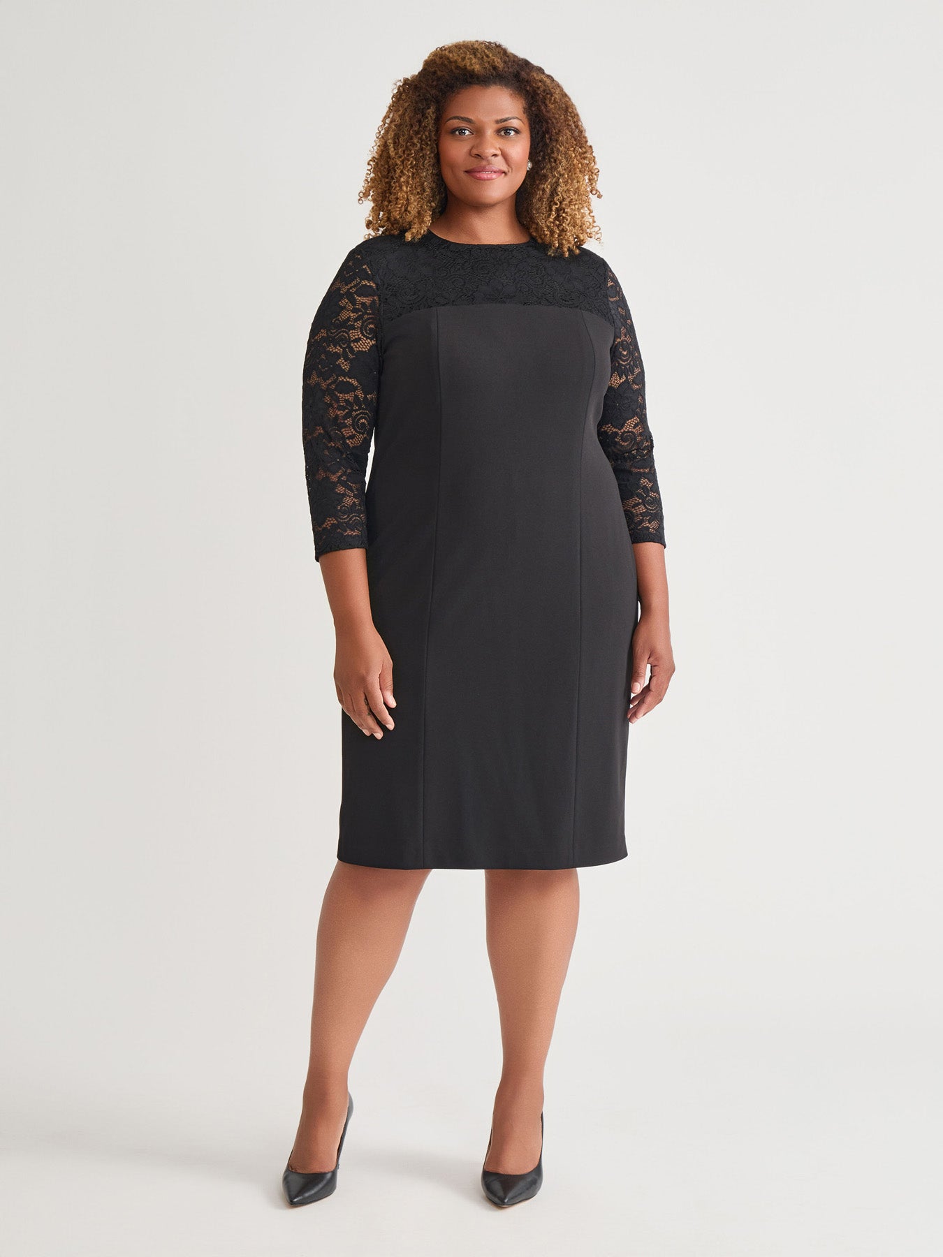 white christmas dresses Kasper Women's Lace-Sleeve Sheath Dress, Regular & Plus Sizes - Black