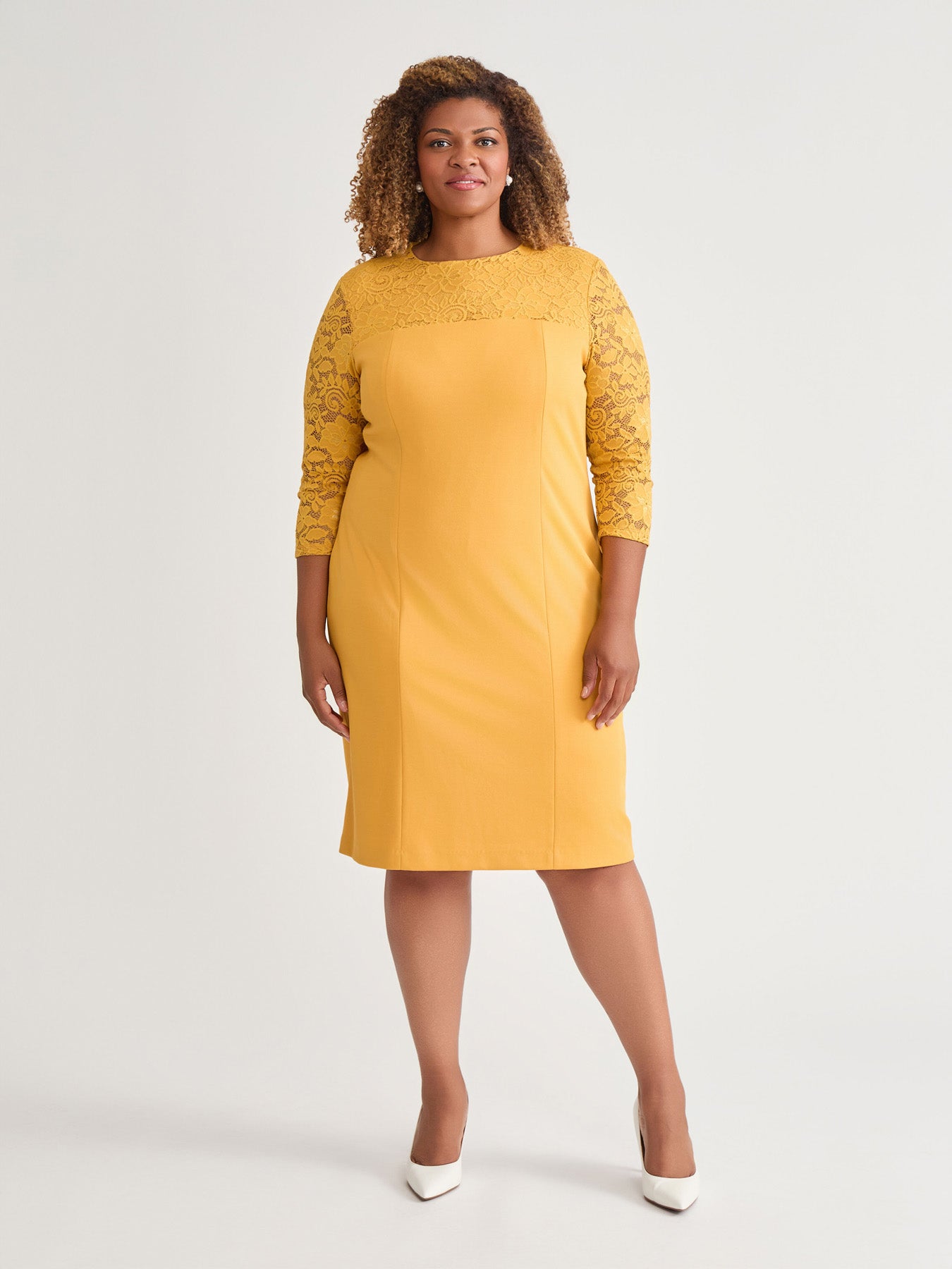 Yoke Sheath Dress, Gold Signature in Gold Signature | Kasper