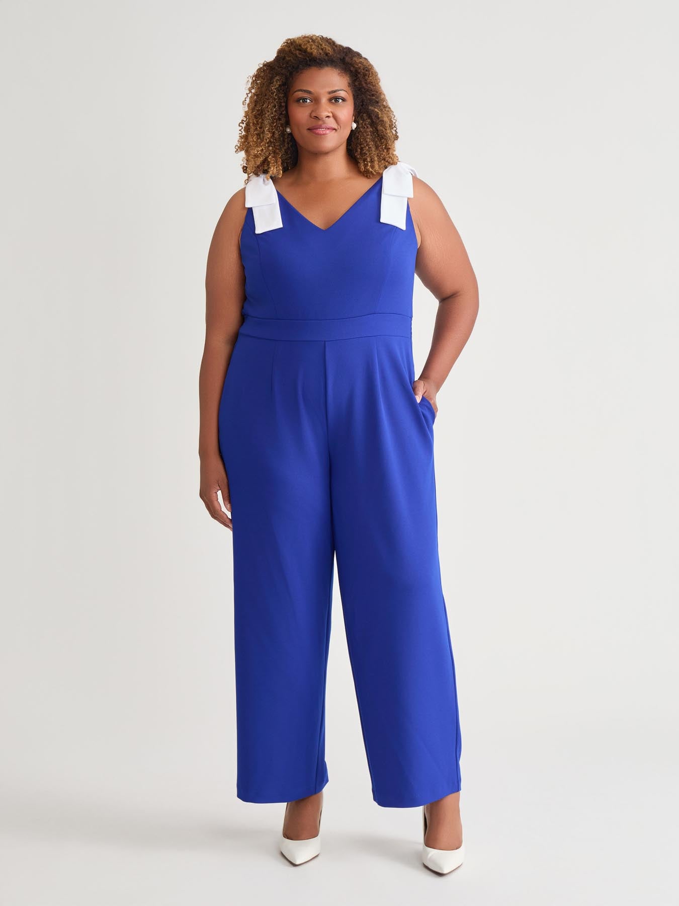 Smocked Bodice Strap Ruffle Tie Belt Jumpsuit main image 1