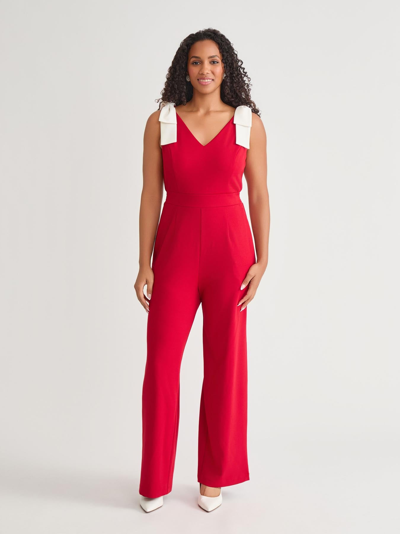 Tie Strap Jumpsuit, Crimson/Cream in Crimson/Cream | Kasper