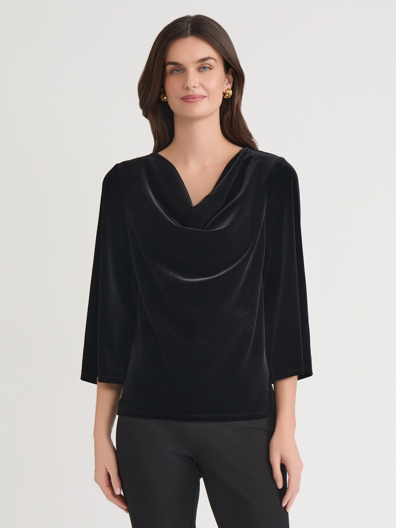 Cowl Neck Bell Sleeve Top, Velvet in Black | Kasper