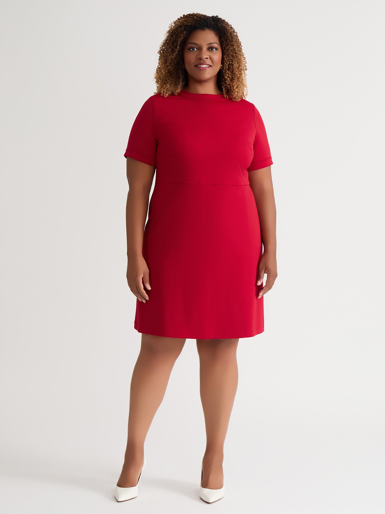 A-Line Short Sleeve Dress, Crimson in Crimson | Kasper A-Line Short Sleeve Dress, Crimson in Crimson | Kasper