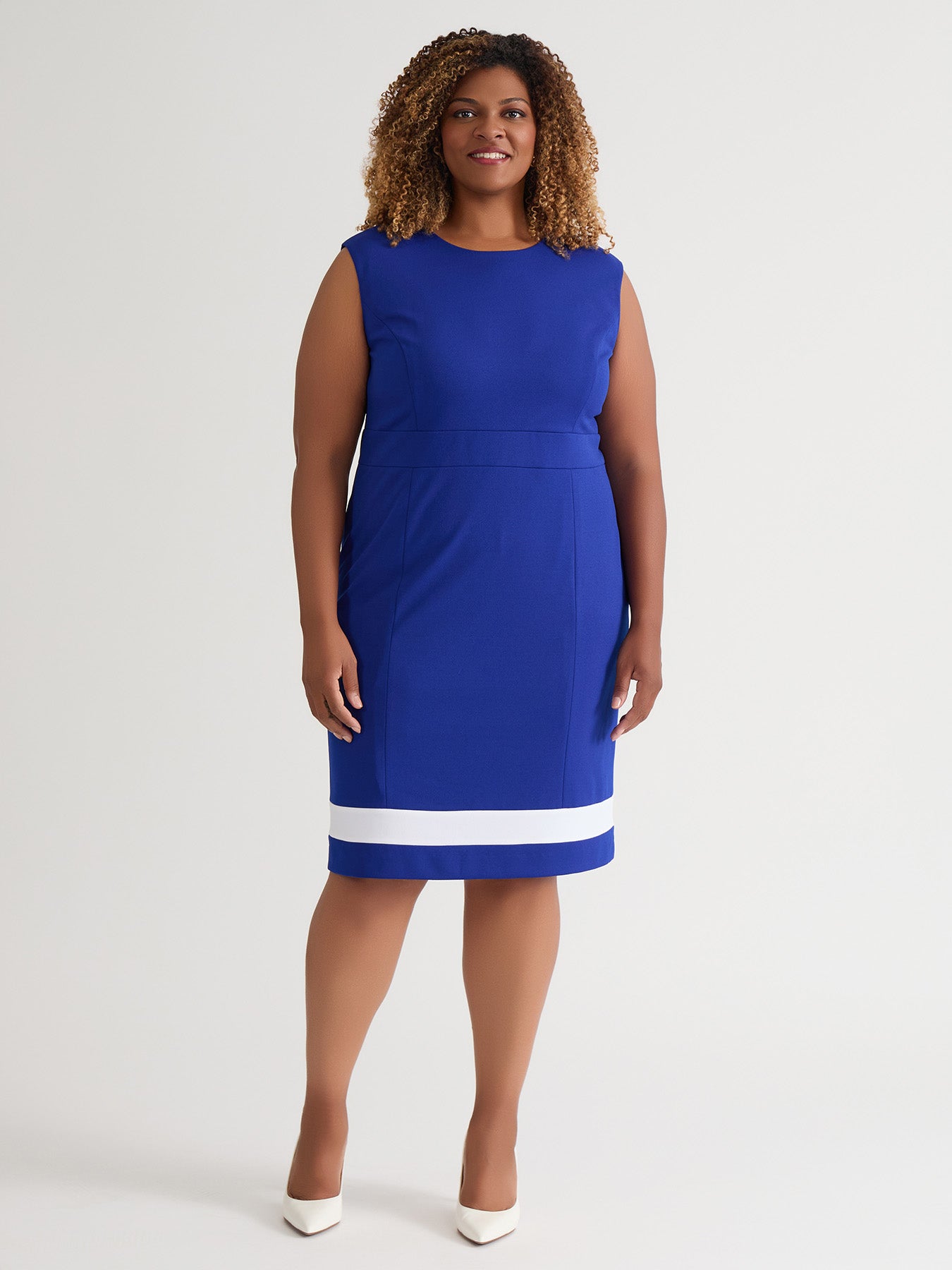 Plus Extended Cap Sleeve Dress, Royal Signature/White