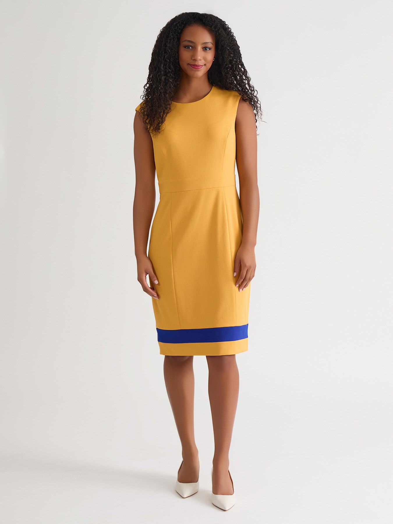 Plus Extended Cap Sleeve Dress, Gold Signature/Royal Signature
