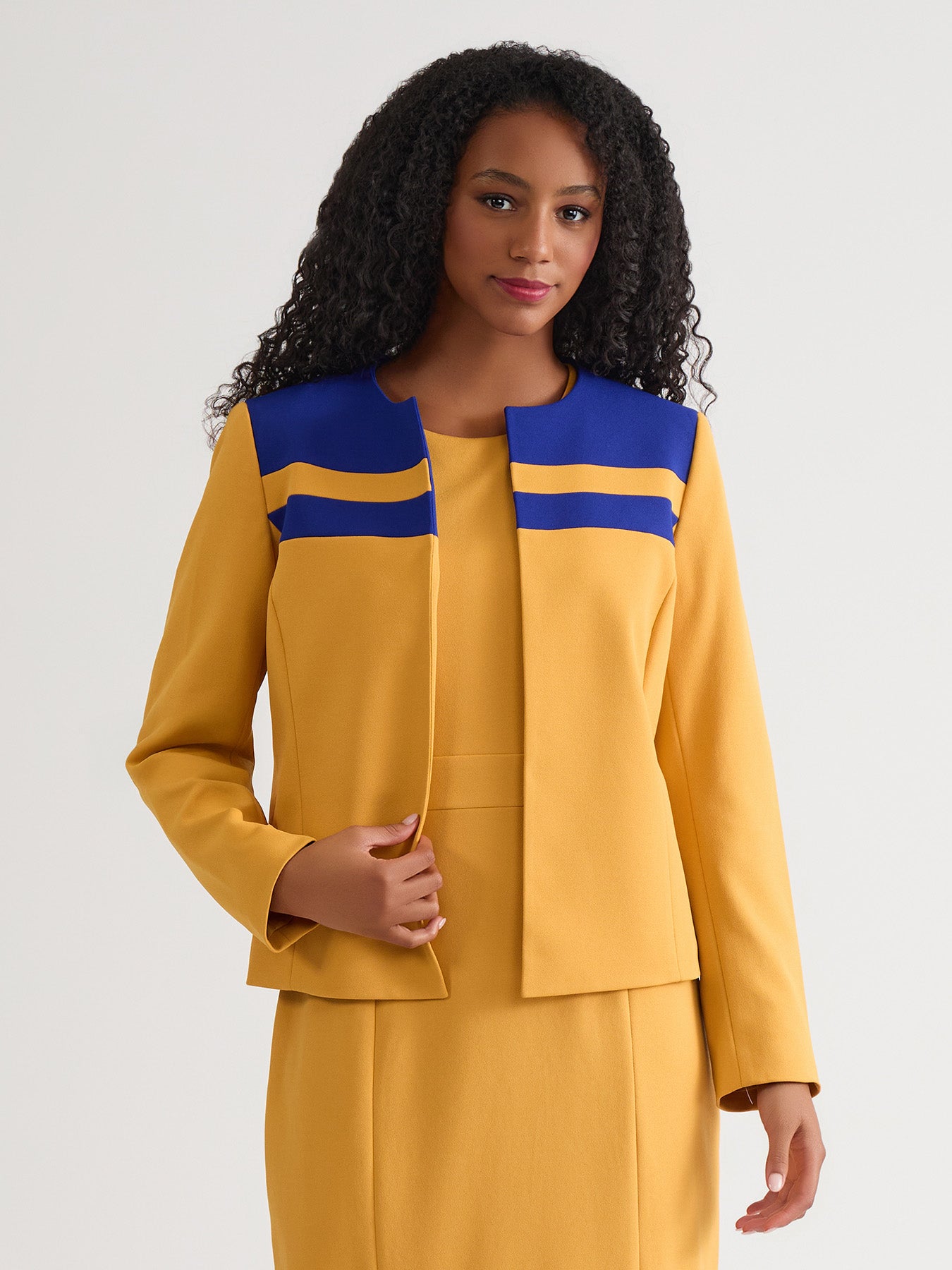 カーディガン GOLDLABEL prince charming knit jacket Contrast Paneling Open Front Cardigan, Gold Signature/Royal Signature