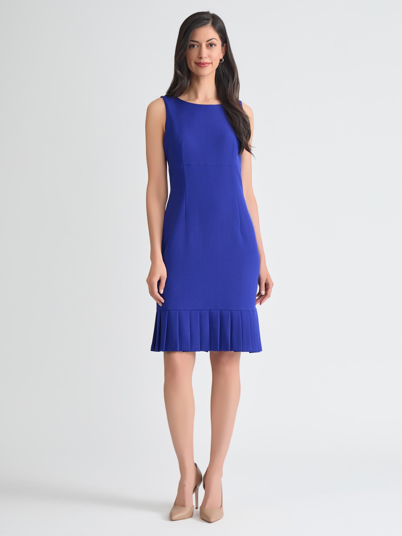 Plus Pleated Hem Sheath Dress, Stretch Crepe in Royal Signature