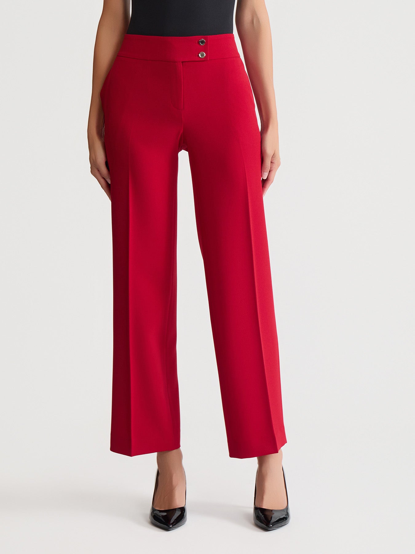 Button Tab Trouser, Stretch Crepe in Fire Red | Kasper