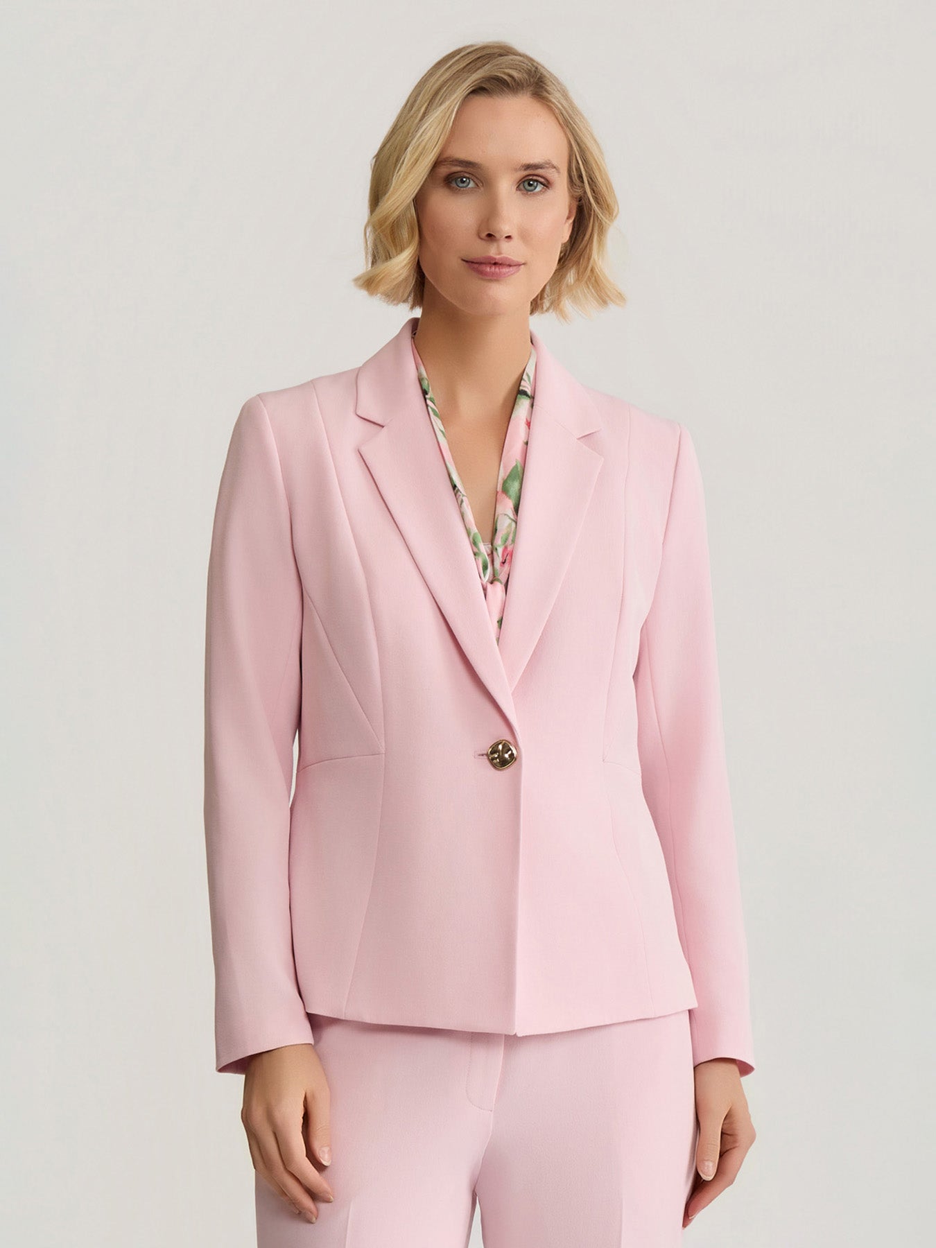 One Button Princess Seam Blazer, Stretch Crepe in Tutu Pink