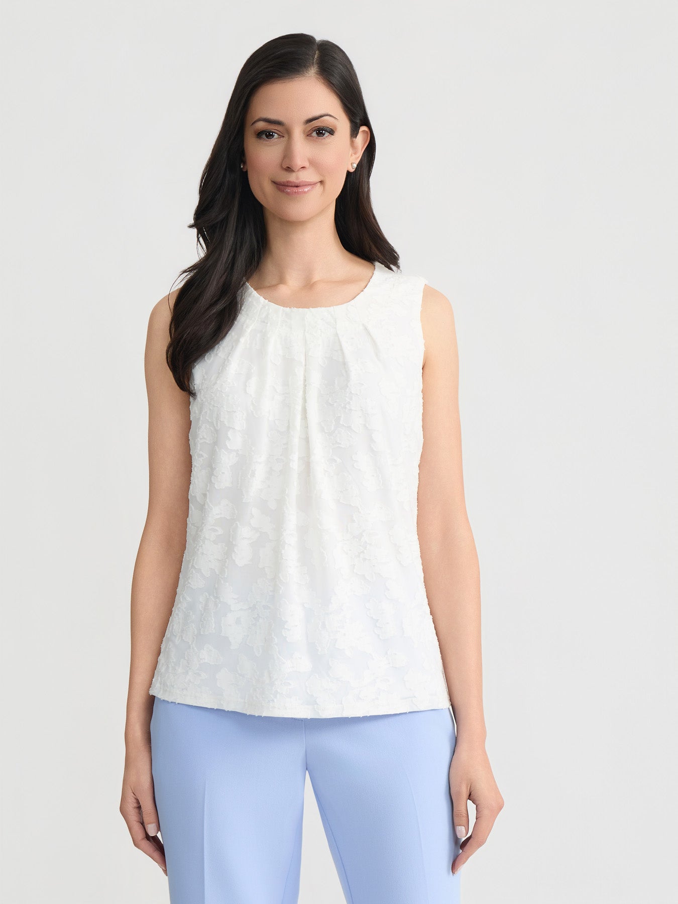 lily white lace top Pleat Neck Top