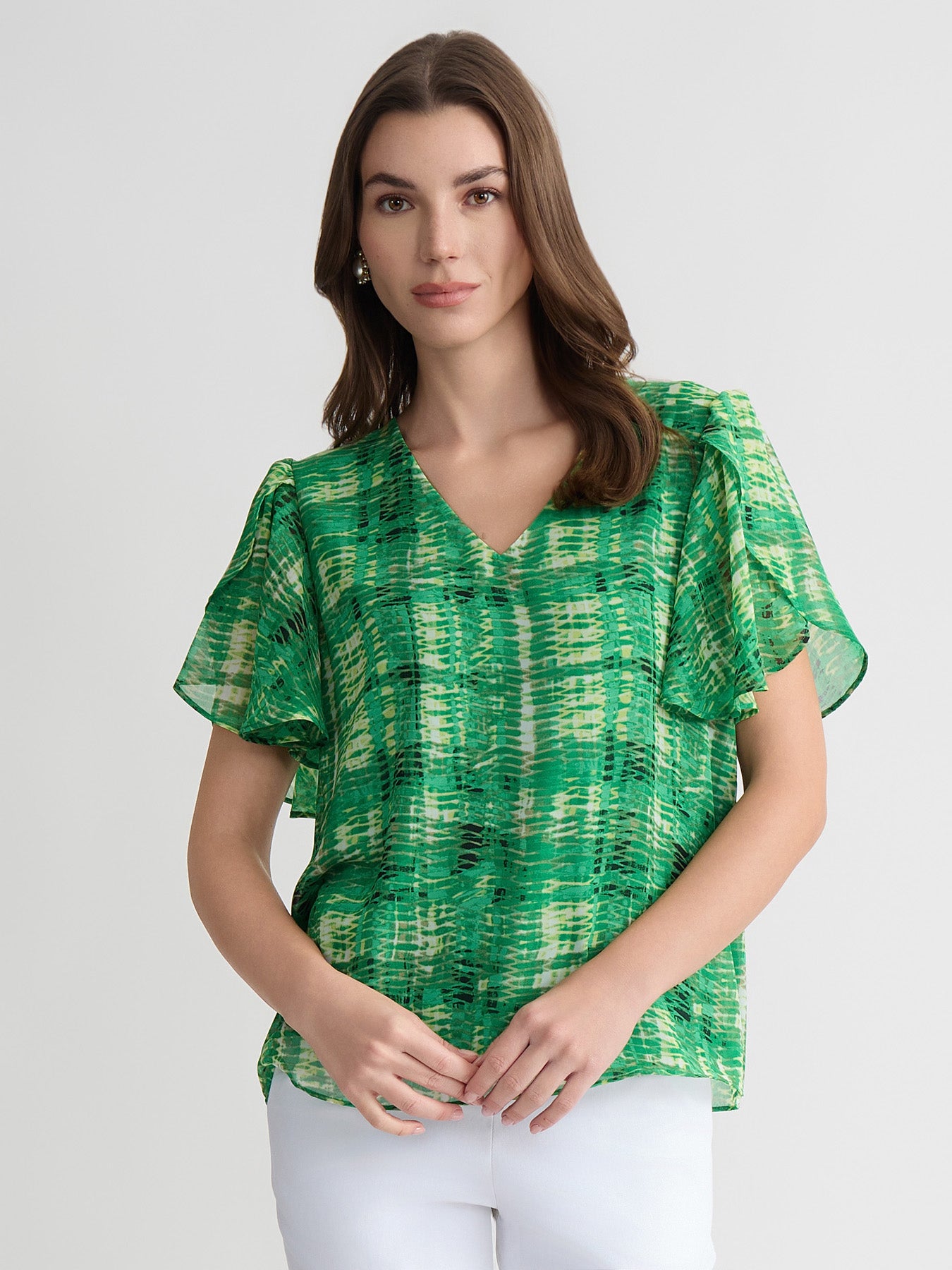 Plus Tulip Sleeve V-Neck Blouse