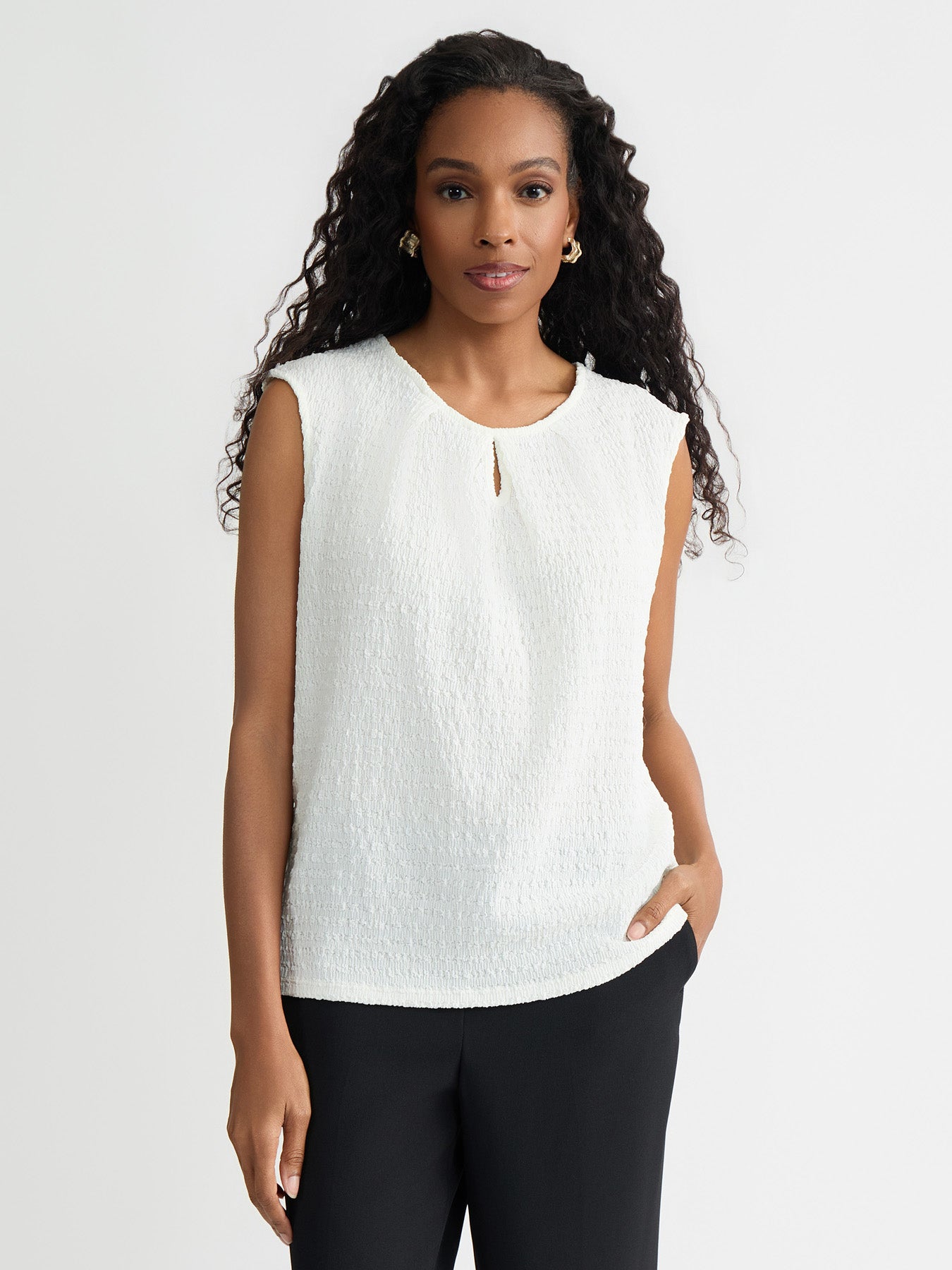 Keyhole Pleat Neck Top