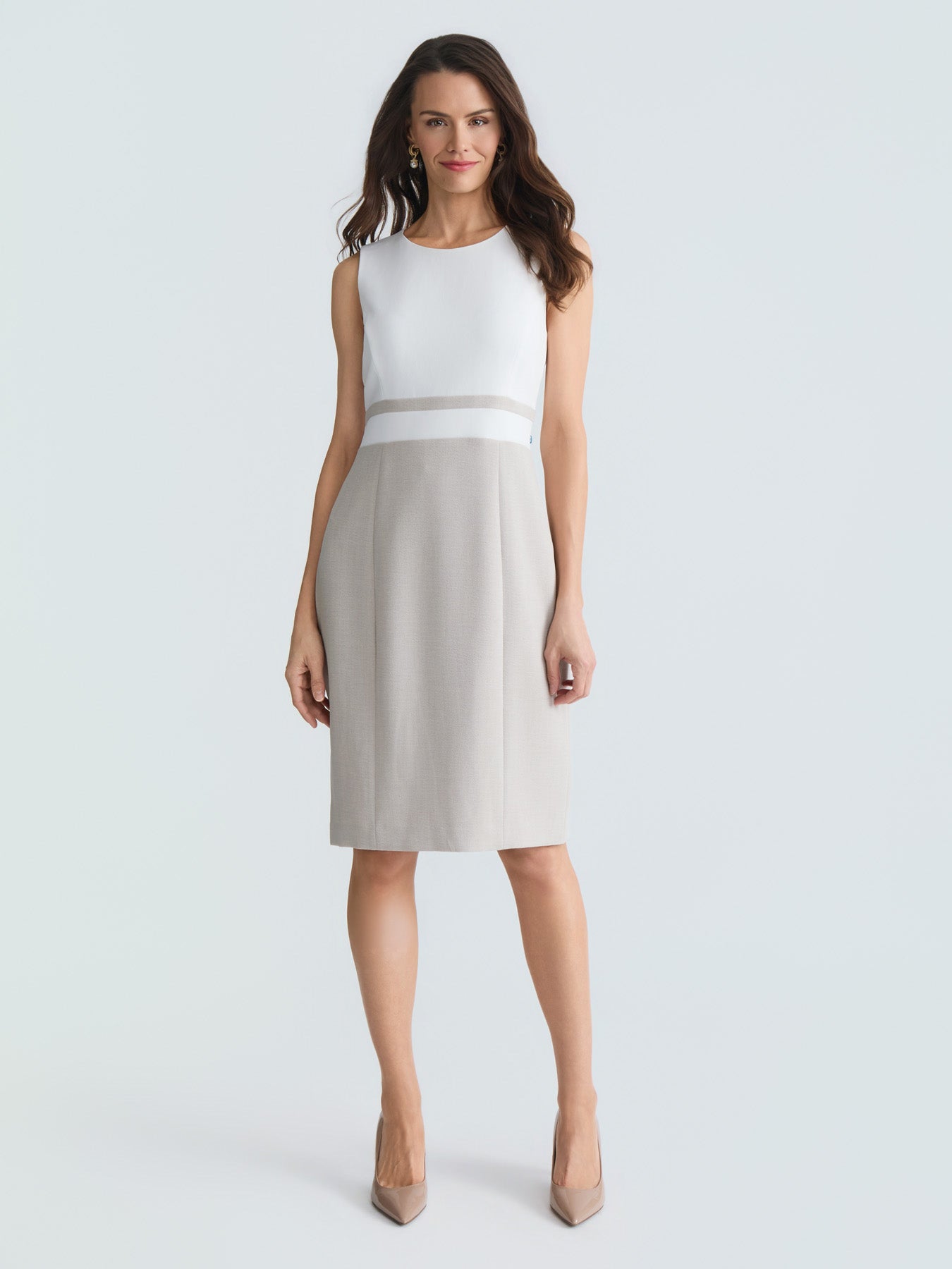 petite white dress Petite Jewel Neck Waistband Sheath Dress