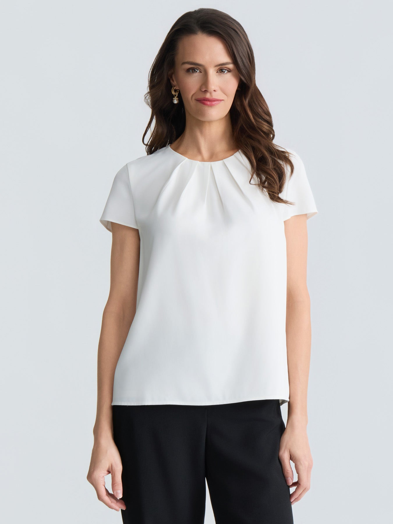 Cap Sleeve Pleat Neck Blouse