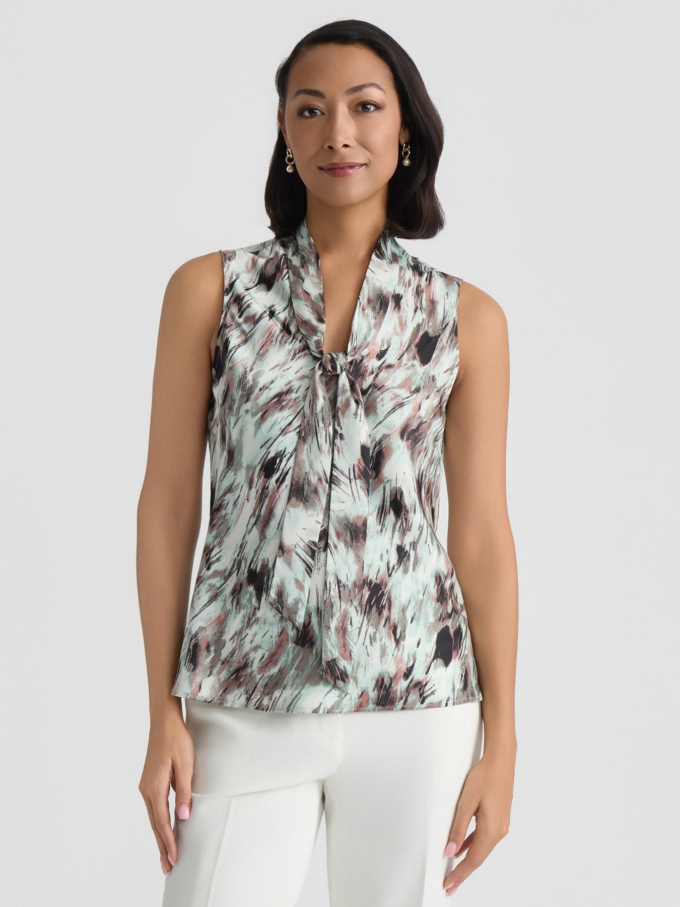 Petite Tie Neck Sleeveless Blouse
