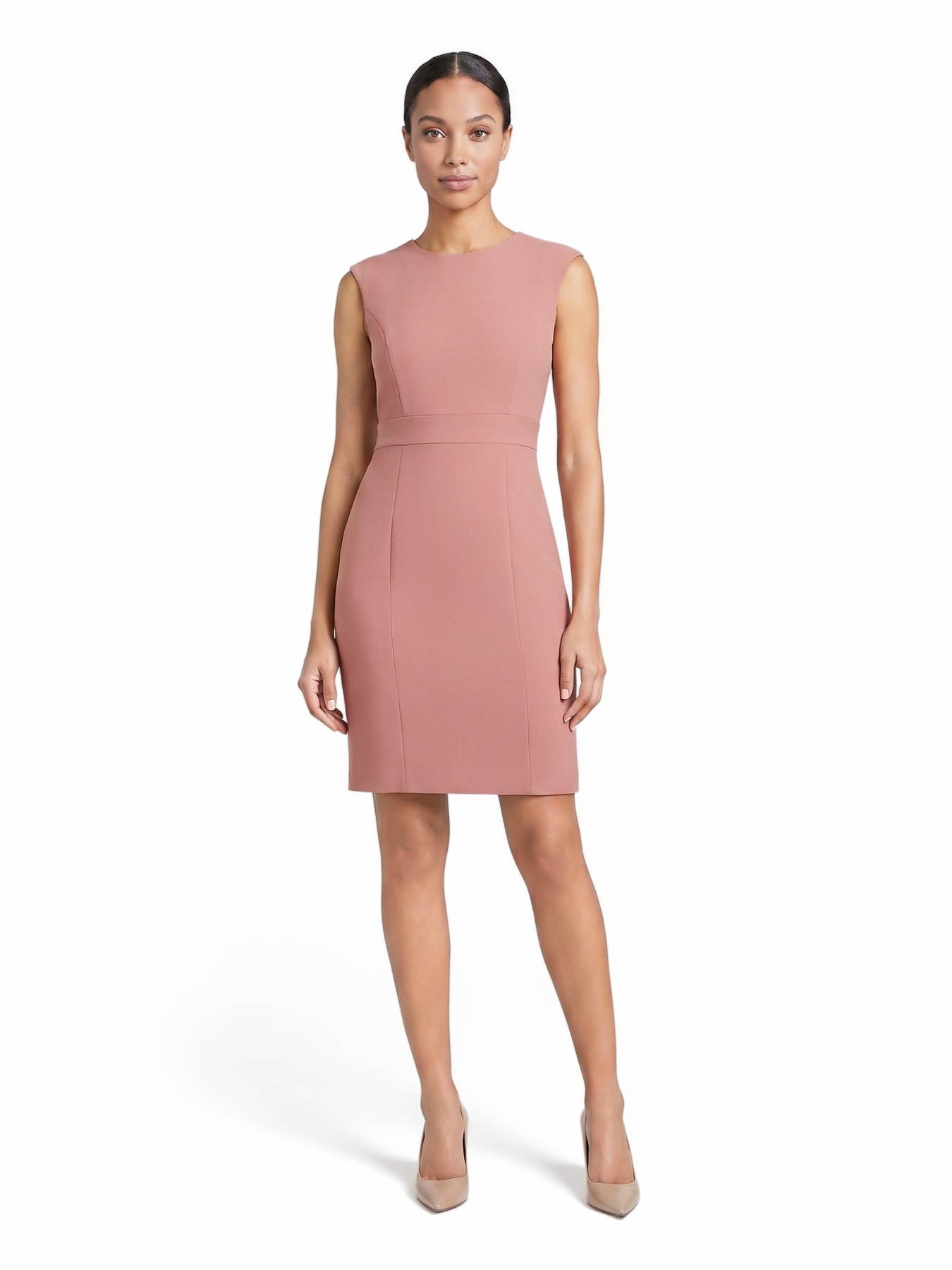pink sheath dress petite Petite Jewel Neck Waistband Sheath Dress