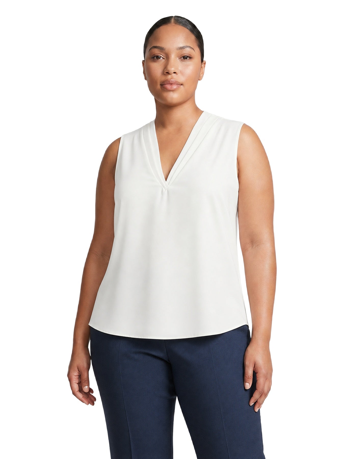 Plus Sleeveless Pleat Neck Blouse