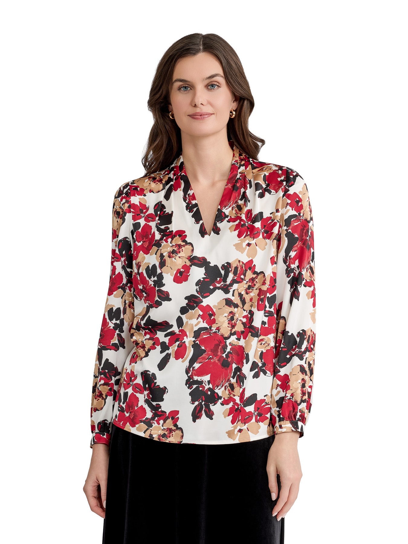 V-Neck Pleated Shoulder Blouse