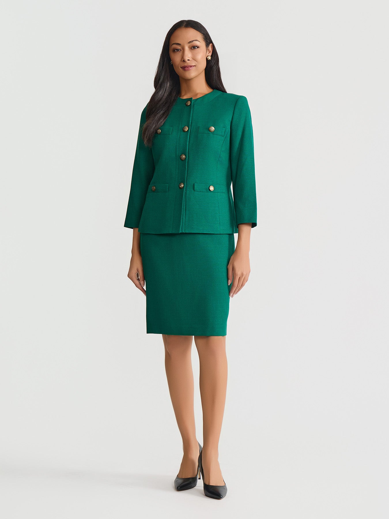 emerald green tweed dress Tweed Knit Jewel Neck Jacket & Skirt Suit