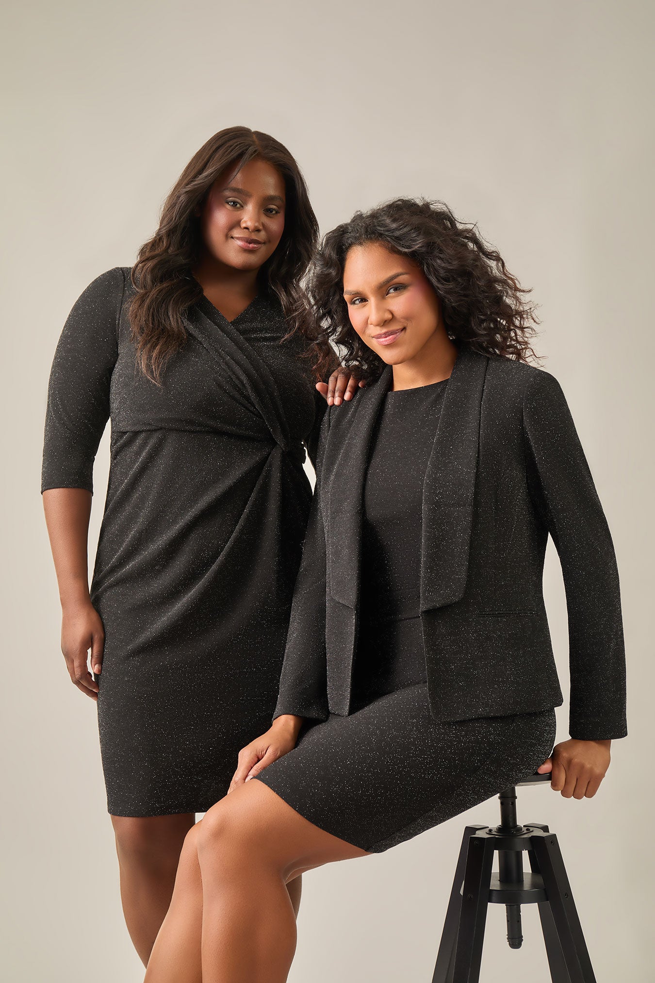 Lurex Knit Shawl Collar Jacket, Black in Black | Kasper