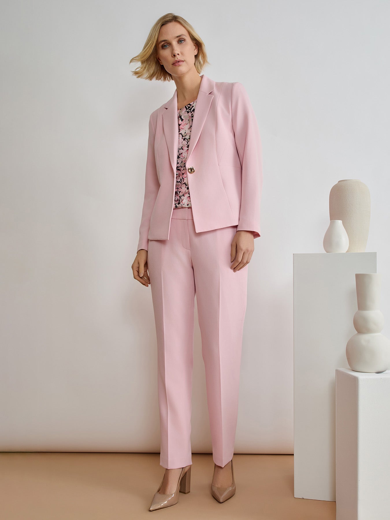 Petite One Button Princess Seam Blazer, Stretch Crepe in Tutu Pink | K