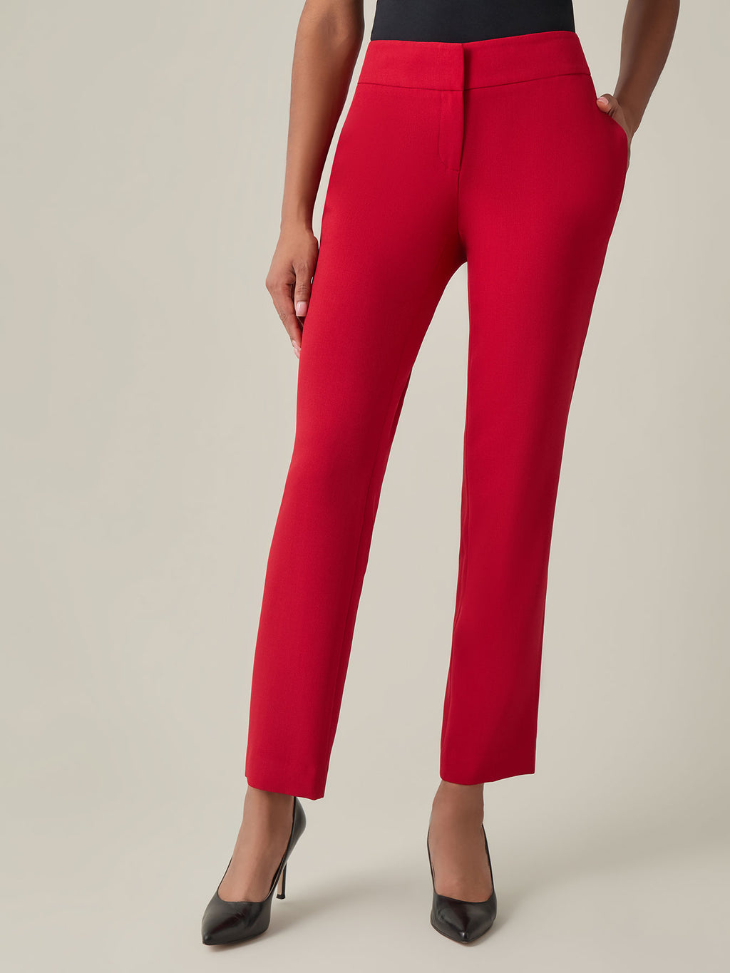 Petite Ava Straight Leg Pant, Stretch Crepe in Fire Red | Kasper