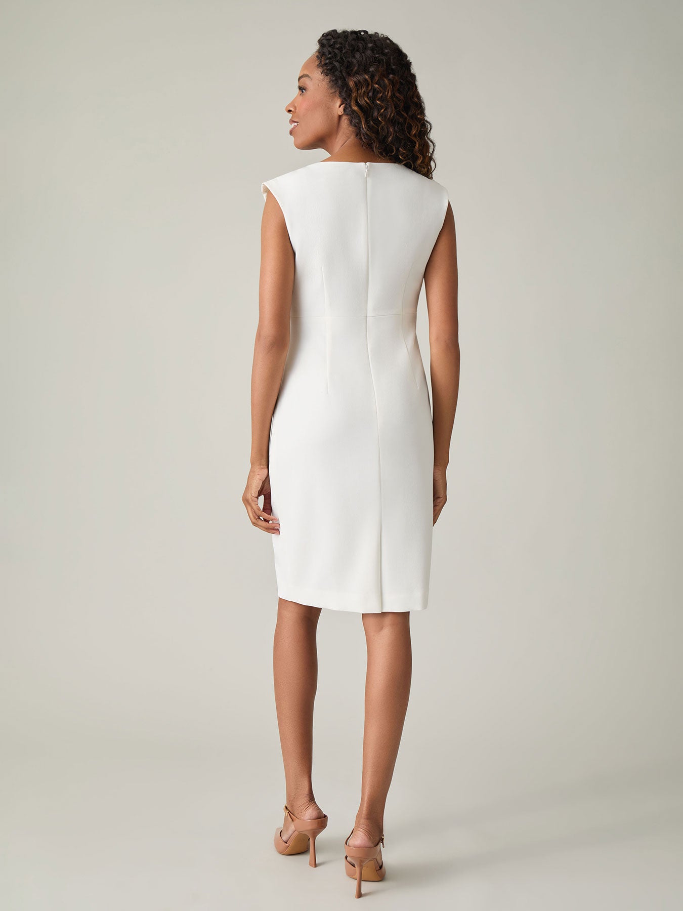 Split Neck Sheath Dress in Off White | Kasper Split Neck Sheath Dress in Off White | Kasper