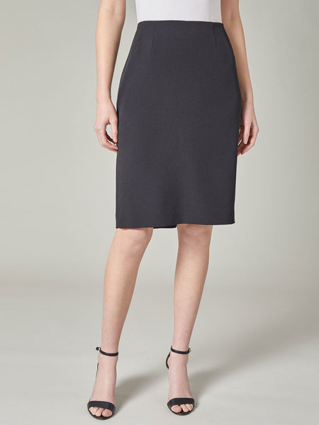 Knee-Length Pencil Skirt, Stretch Crepe in Black | Kasper