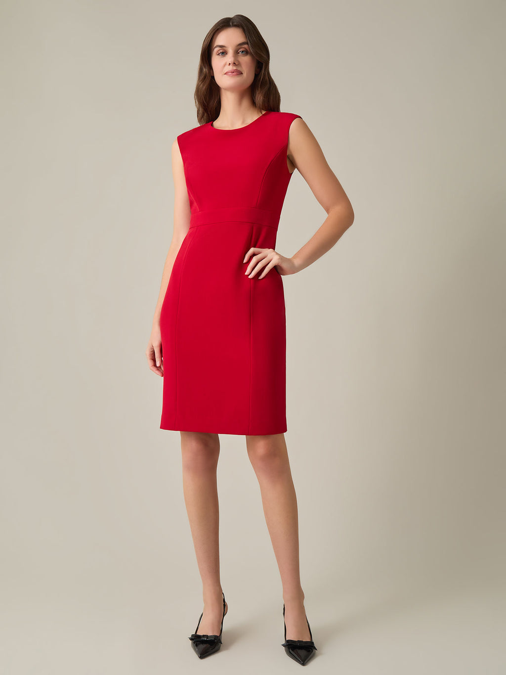 Petite Jewel Neck Waistband Sheath Dress, Stretch Crepe