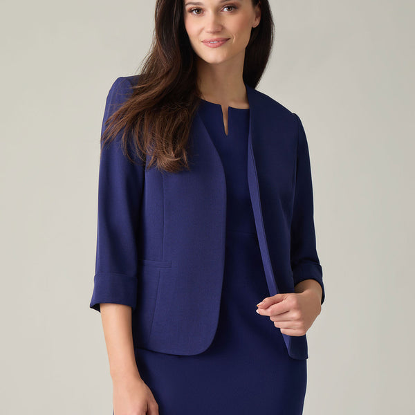 Open Front Seamed Jacket, Stretch Crepe in Kasper Navy | Kasper