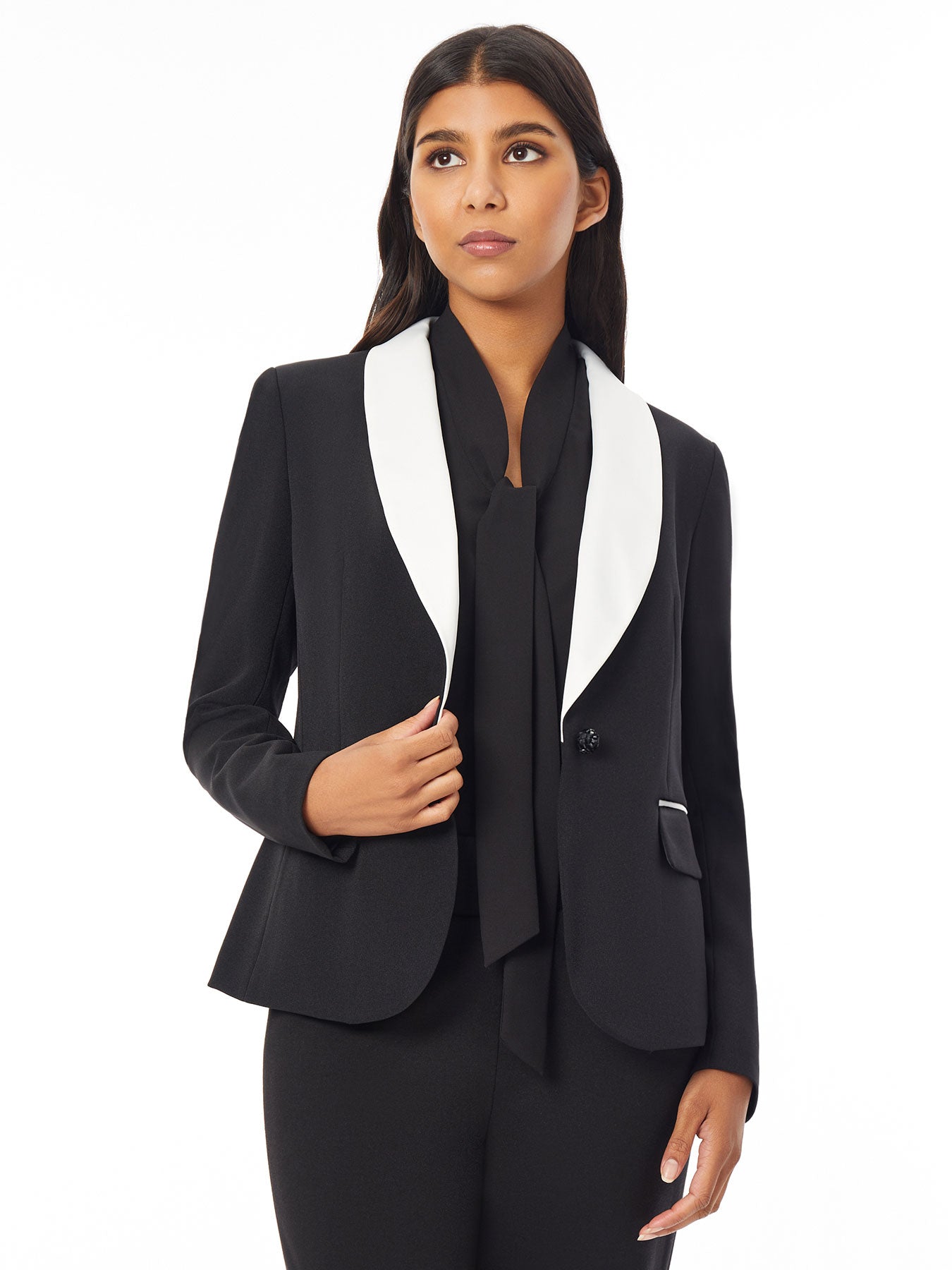 Kasper KASPER Womens Ivory Pocketed Open Front Lined Shoulder Pads Color  Block Wear To Work Blazer Jacket Plus 3X