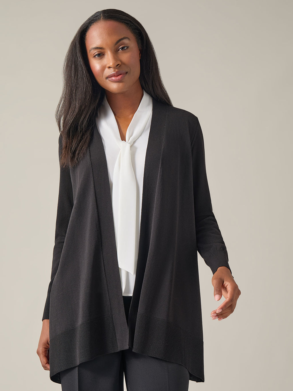 Plus Relaxed Open Front Cardigan in Black | Kasper