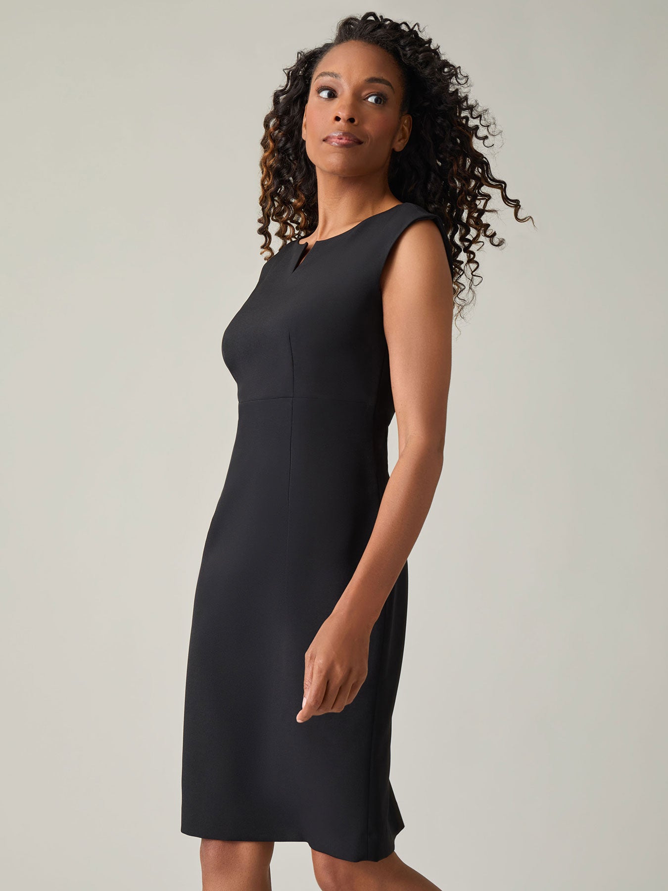 Split Neck Sheath Dress in Black | Kasper Split Neck Sheath Dress in Black | Kasper