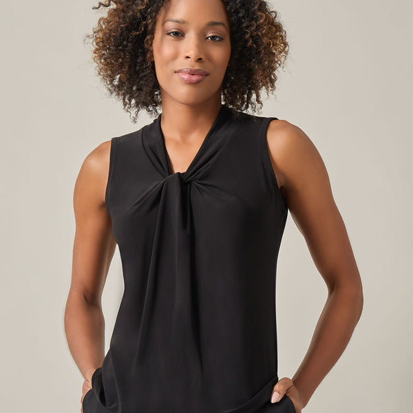 Plus Knot Front Sleeveless Top, Everyday Knit in Black | Kasper