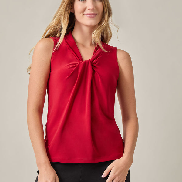 Knot Front Sleeveless Top, Everyday Knit in Fire Red | Kasper