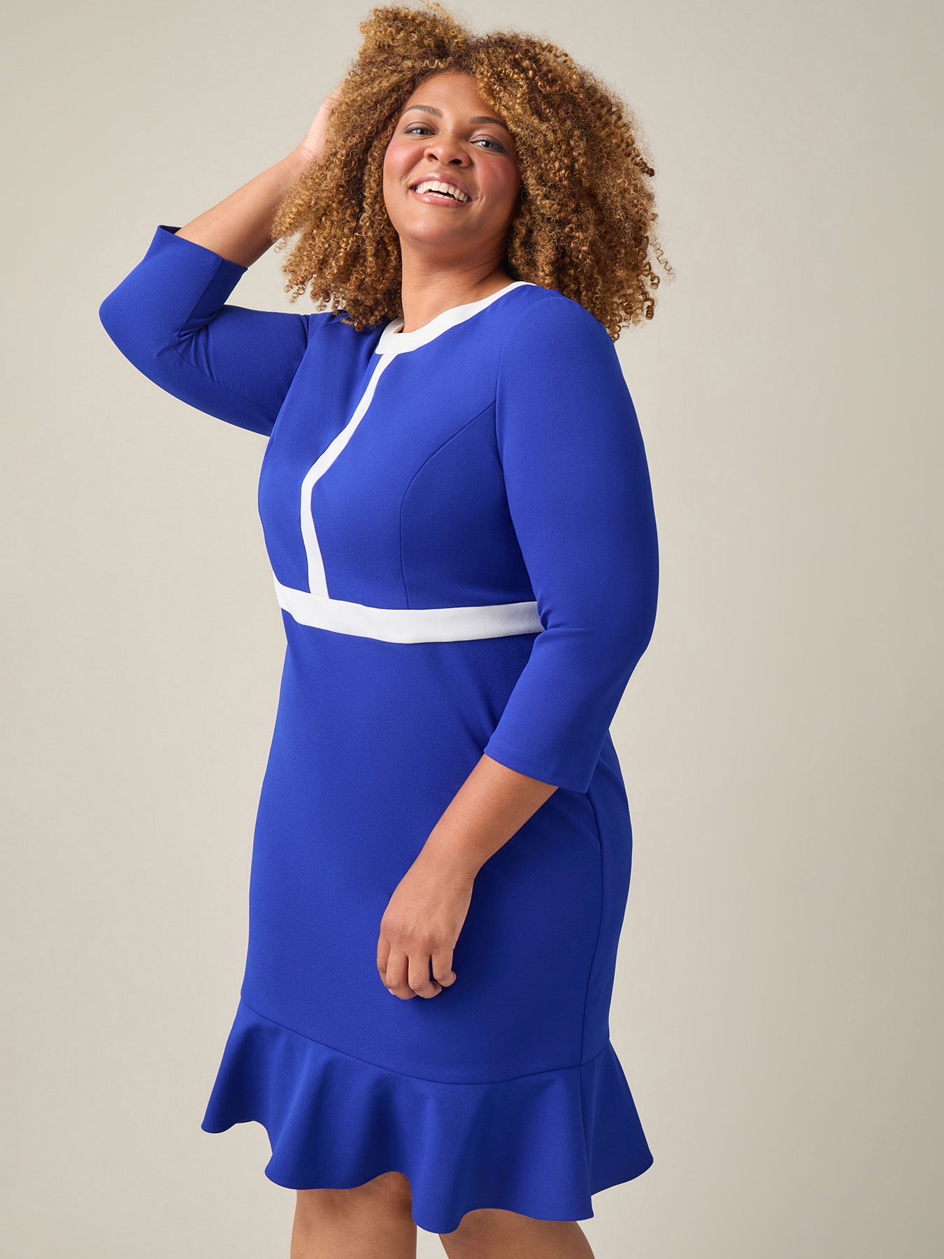 Colorblock Ruffle Hem Dress, Royal Signature/White Colorblock Ruffle Hem Dress, Royal Signature/White