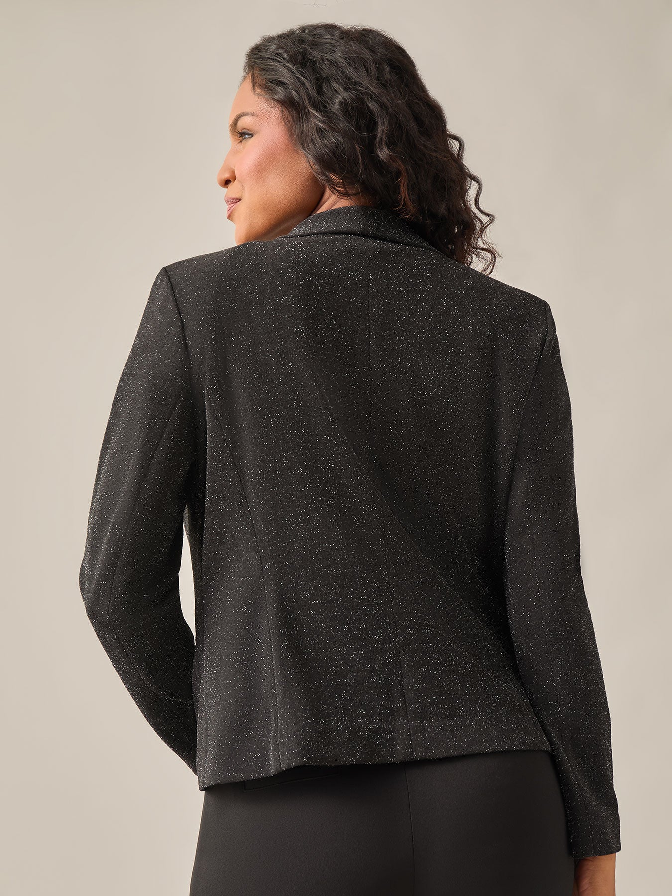 Lurex Knit Shawl Collar Jacket, Black in Black | Kasper