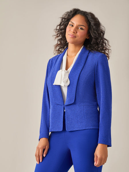 Lurex Knit Shawl Collar Jacket, Royal Signature in Royal Signature | K