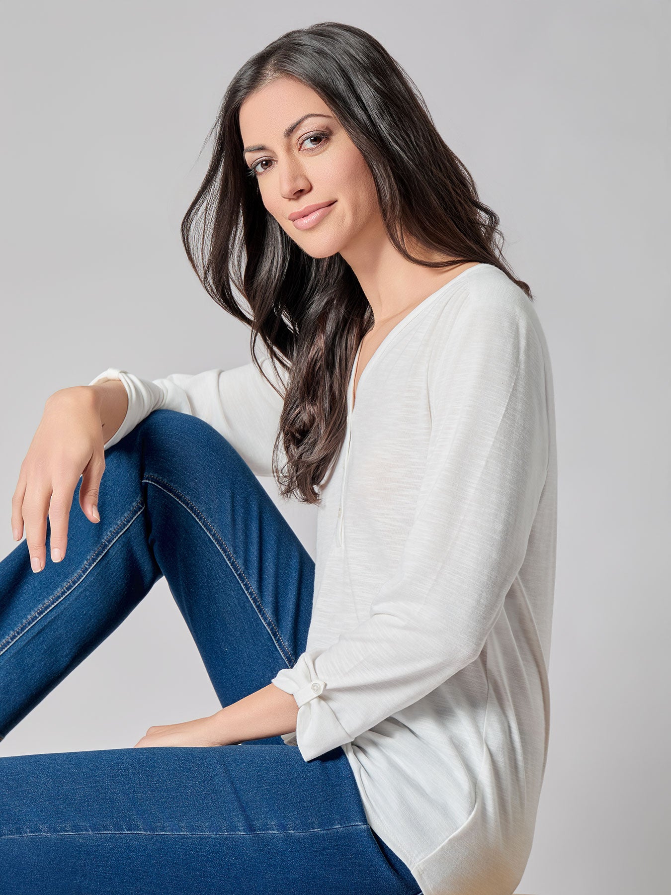 lily white clothing tops Y-Neck Blouse in Lily White