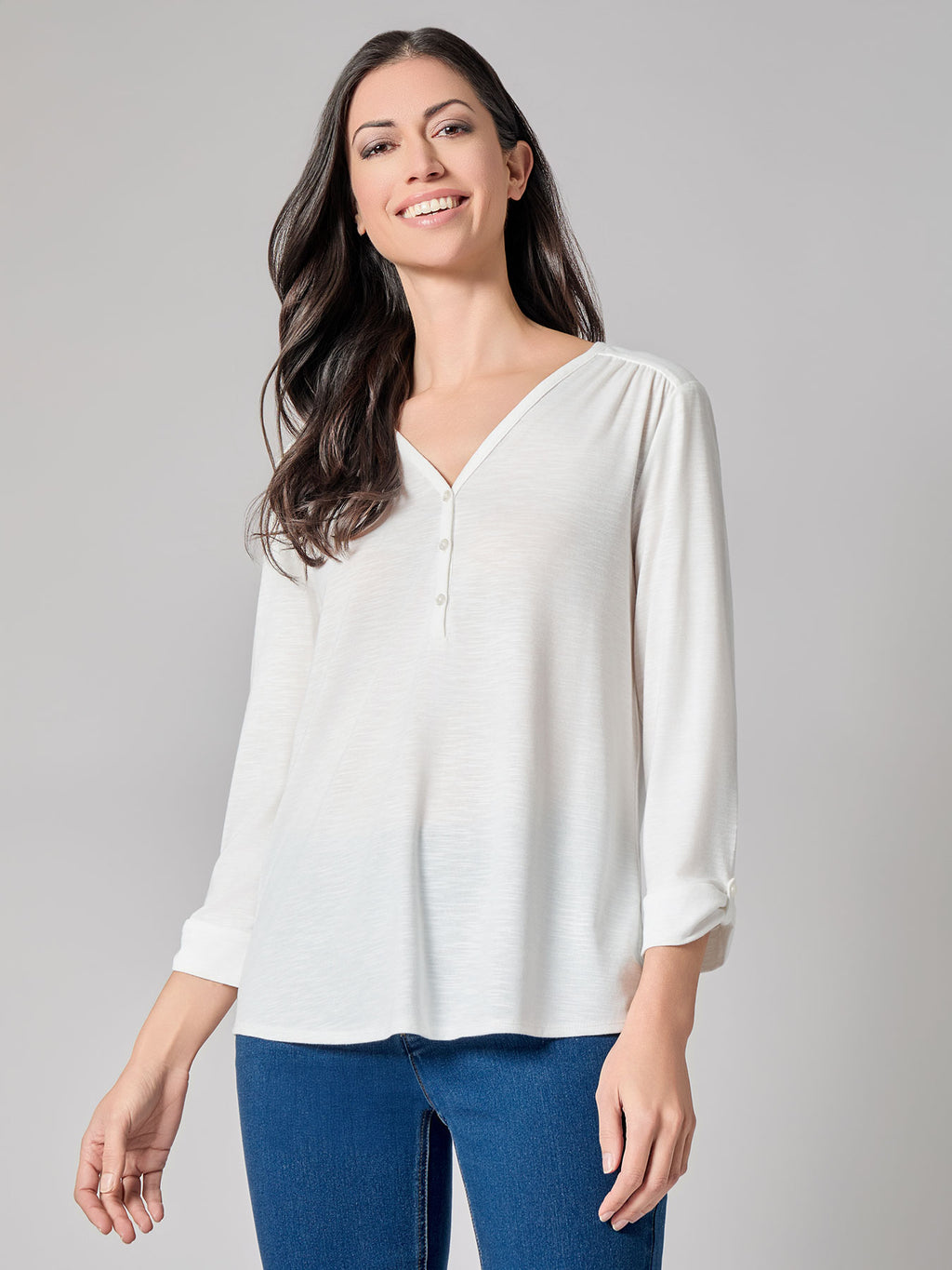 lily white clothing Y-Neck Blouse in Lily White