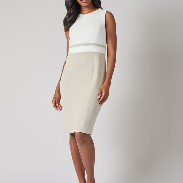 Plus Jewel Neck Waistband Sheath Dress, Tweed
