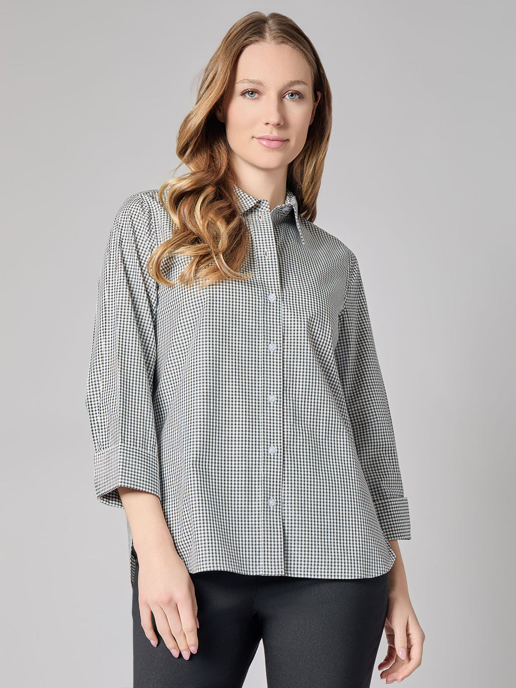 BELPER GINGHAM BLOUSE（BLACK） JULIE dark brown gingham blouse – Maisoncleo