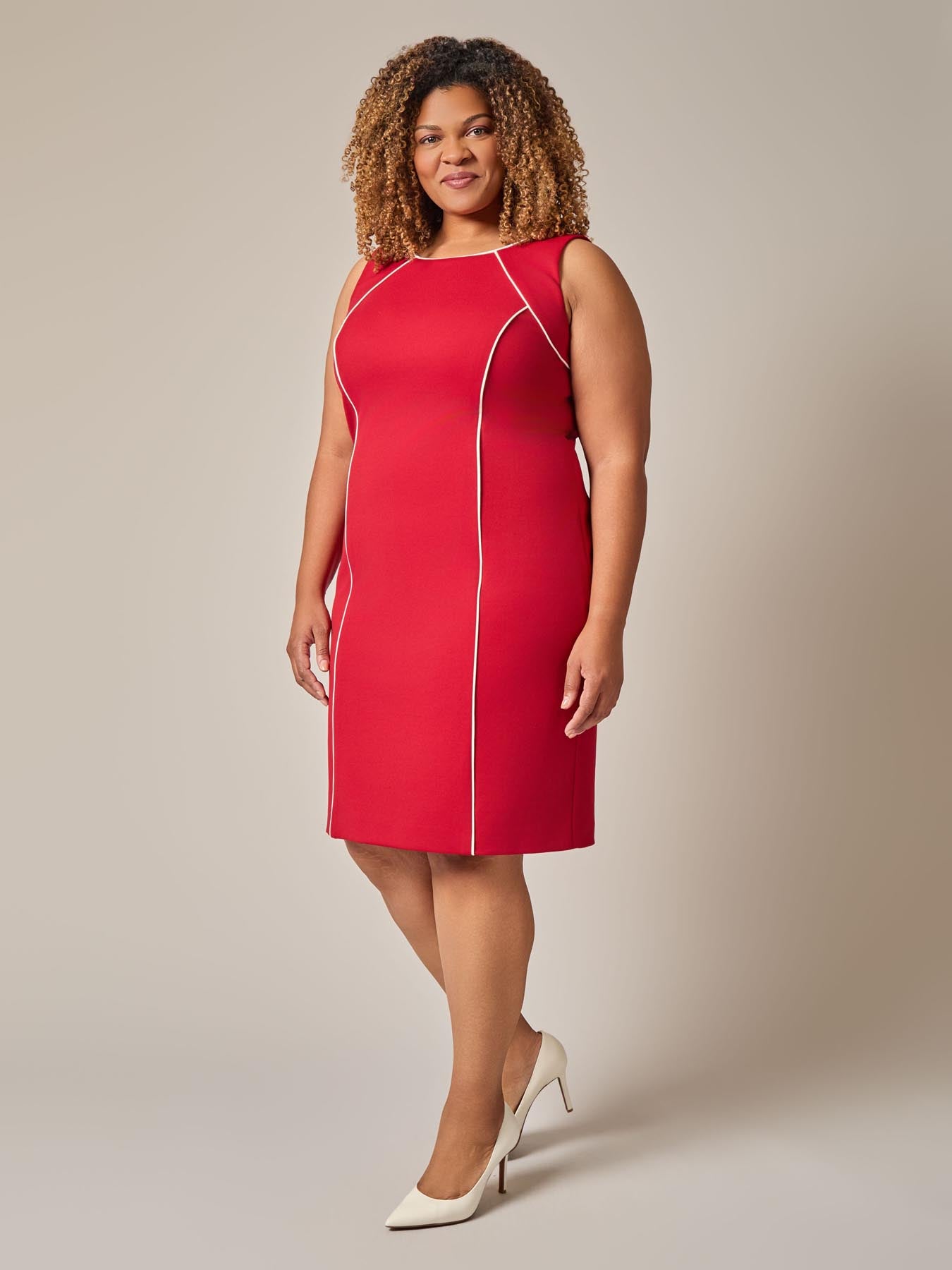 crimson red dress Piping Detail Dress, Crimson/Cream