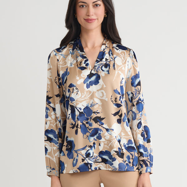 V-Neck Pleated Shoulder Blouse